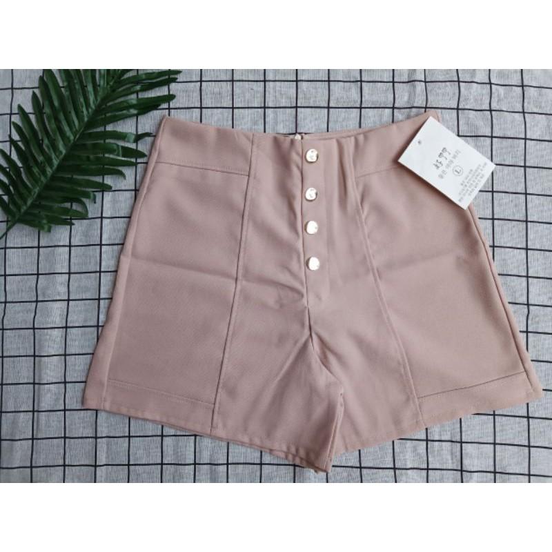 Quần short nữ lưng cao ống rộng DOLOXI cạp cao 4 khuy khóa lưng vải tuyết mưa Q039