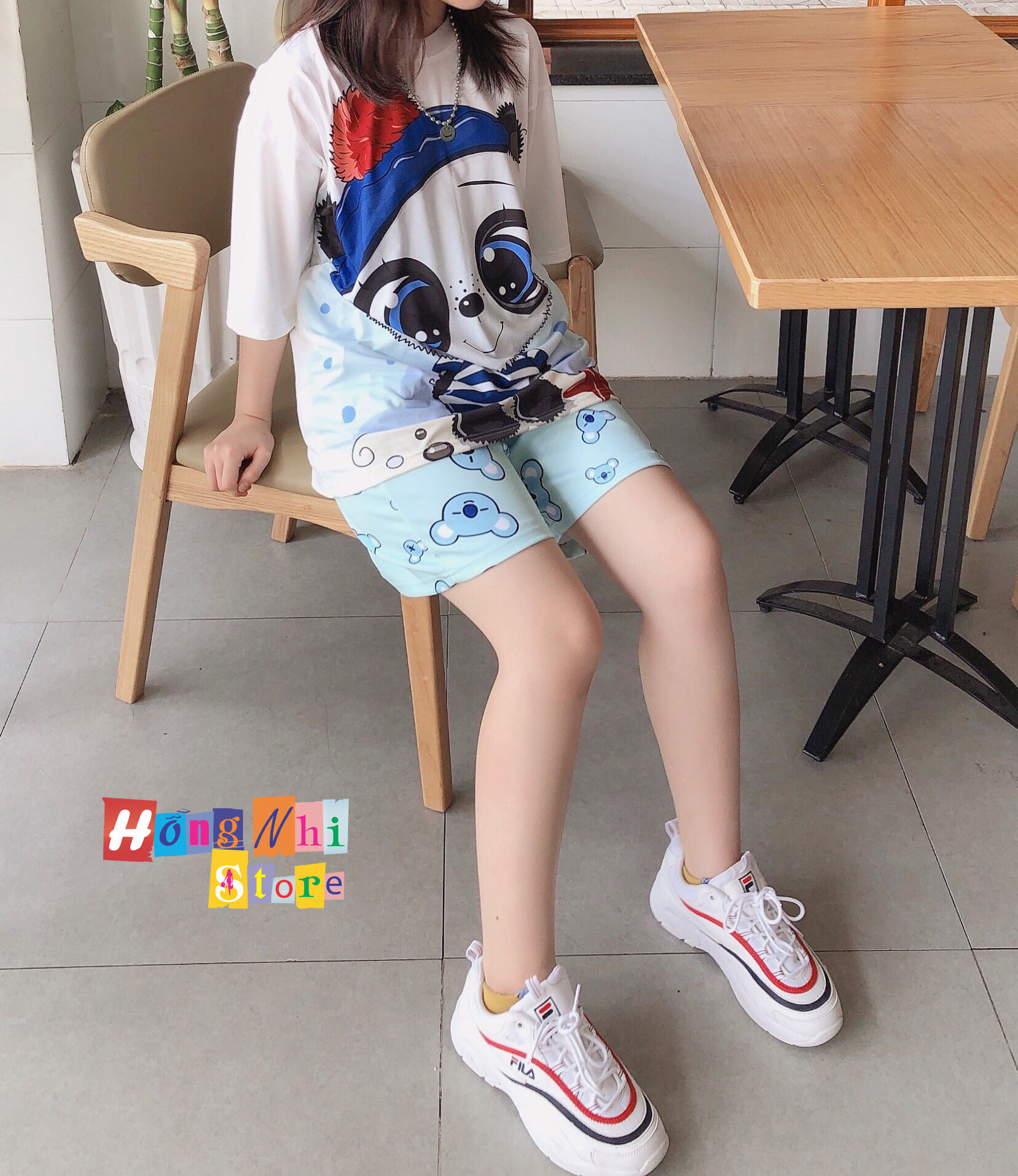 Quần Short Cartoon Unisex Màu Xanh - Quần Đùi Hoạt Hình Siêu Cute - MM