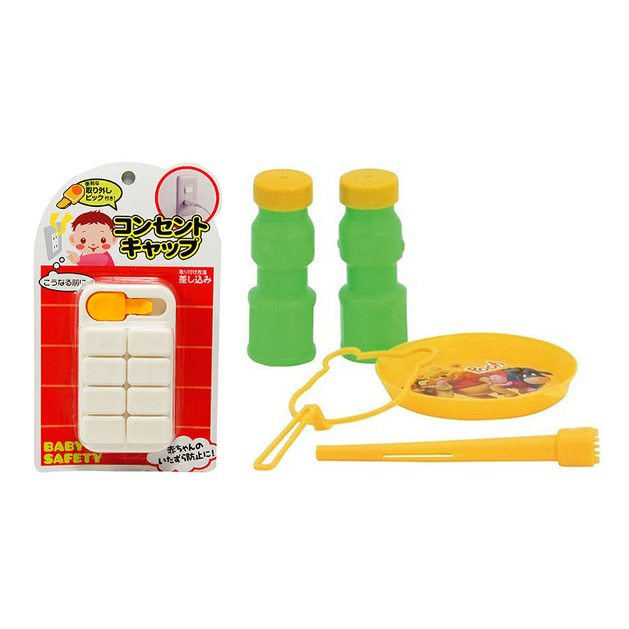 Combo Bịt ổ điện an toàn cho bé + Bộ thổi bong bóng xà phòng Pooh - Nội địa Nhật Bản