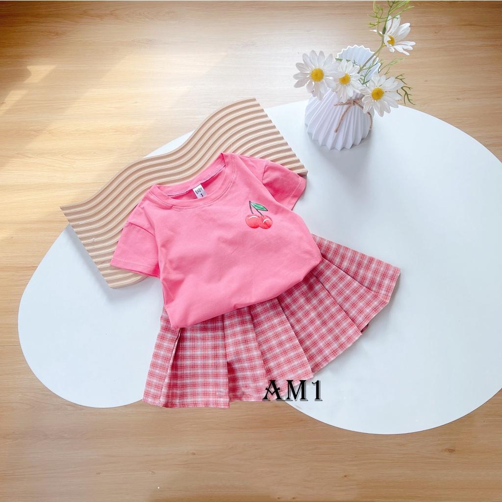 (8-19kg) Set váy hồng thêu quả cherry bé gái QATE914