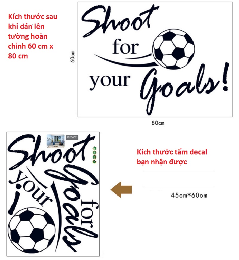 Decal dán tường chữ truyền động lực tiến thẳng mục tiêu shoot for your goals