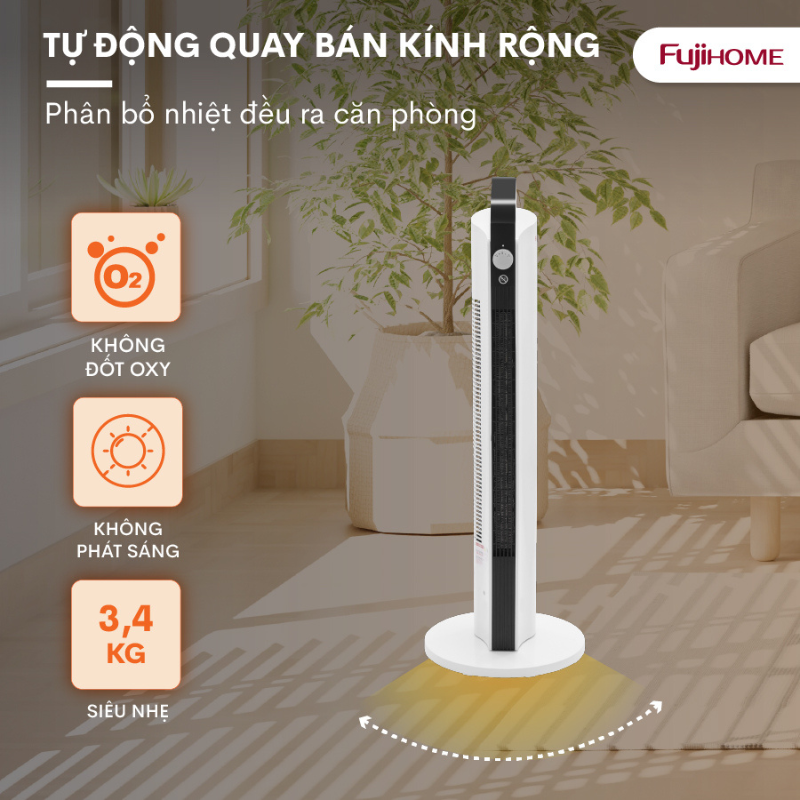 Quạt sưởi gốm Ceramic FUJIHOME FH2000M, Điều khiển cơ bền bỉ, Làm ấm nhanh, Tiết kiệm điện, Hàng chính hãng bảo hành 24 tháng