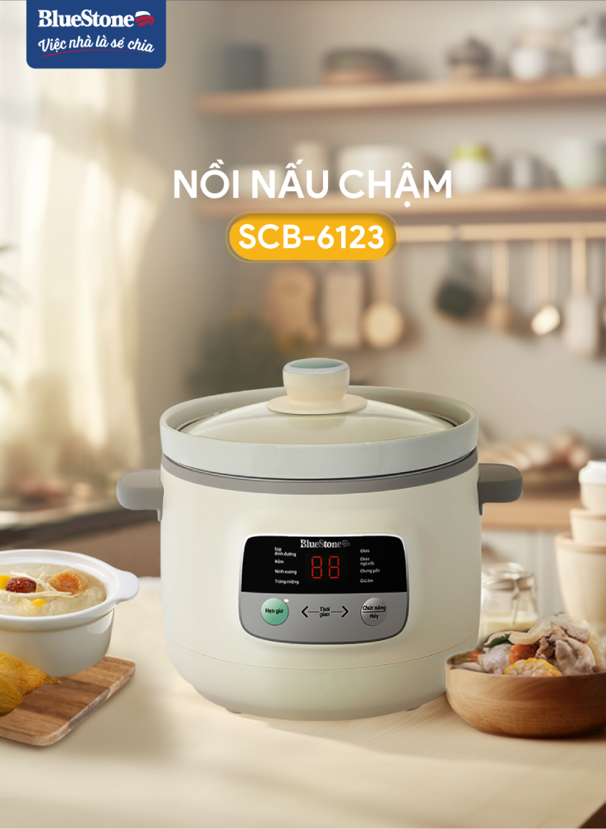 Nồi Nấu Chậm BlueStone SCB-6123 - 3 lít - 200W - Bảo hành 2 năm - Hàng chính hãng