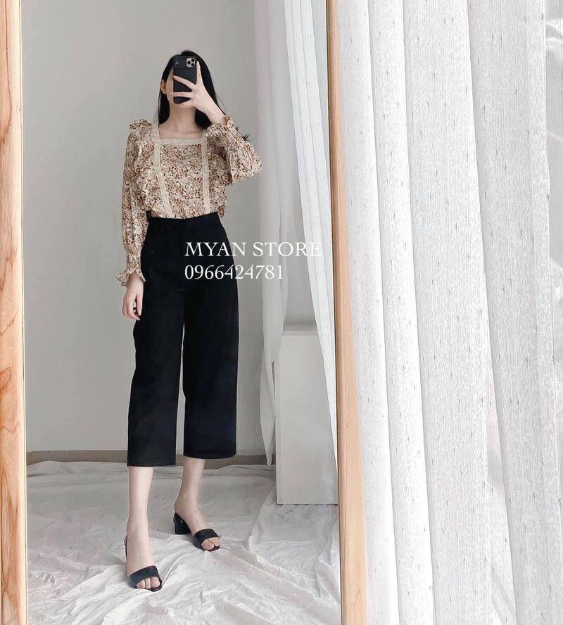 Áo hoa nhí cổ vuông bèo vai dài tay A012186 - A012187