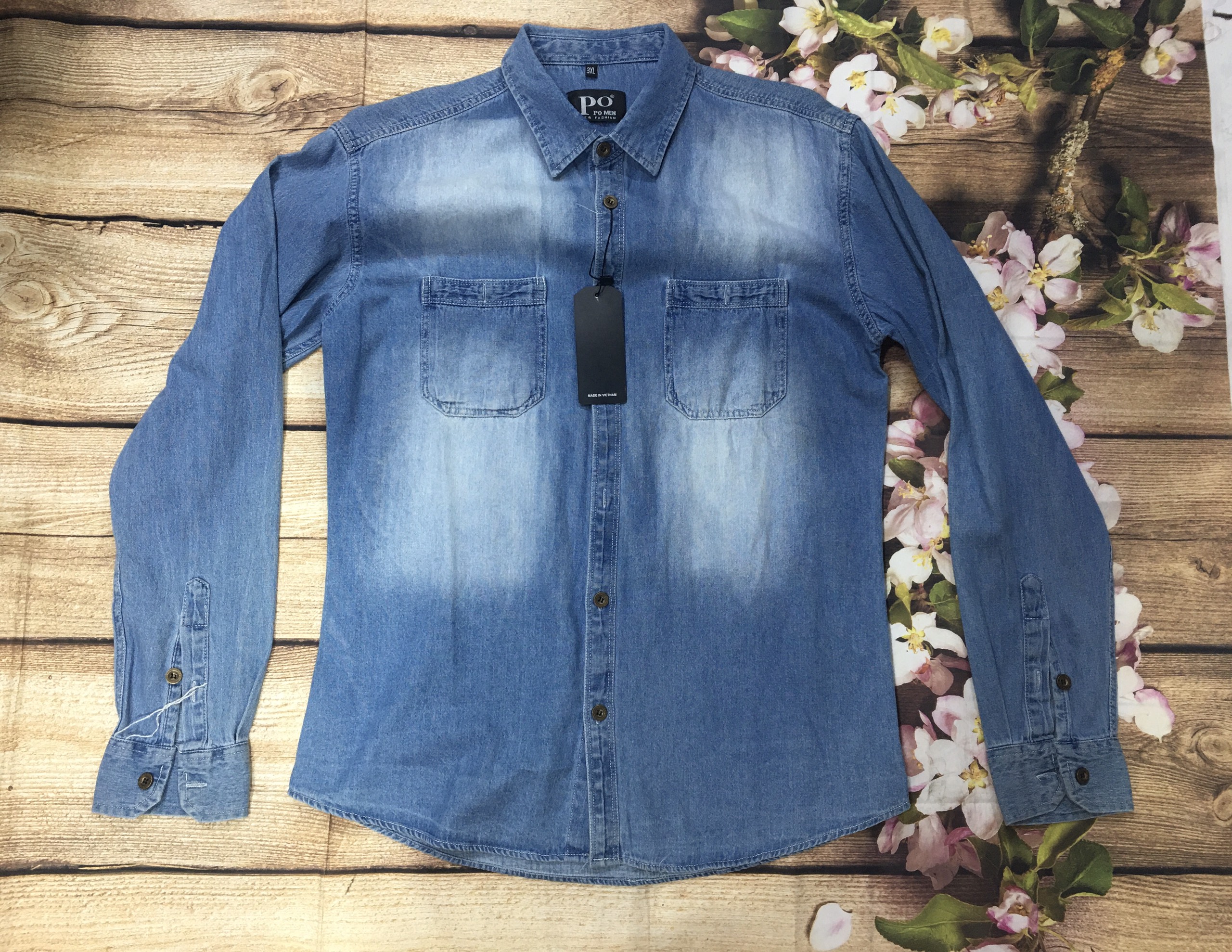 Áo sơ mi jean nam dài tay hàng QC mền mại , cotton tốt