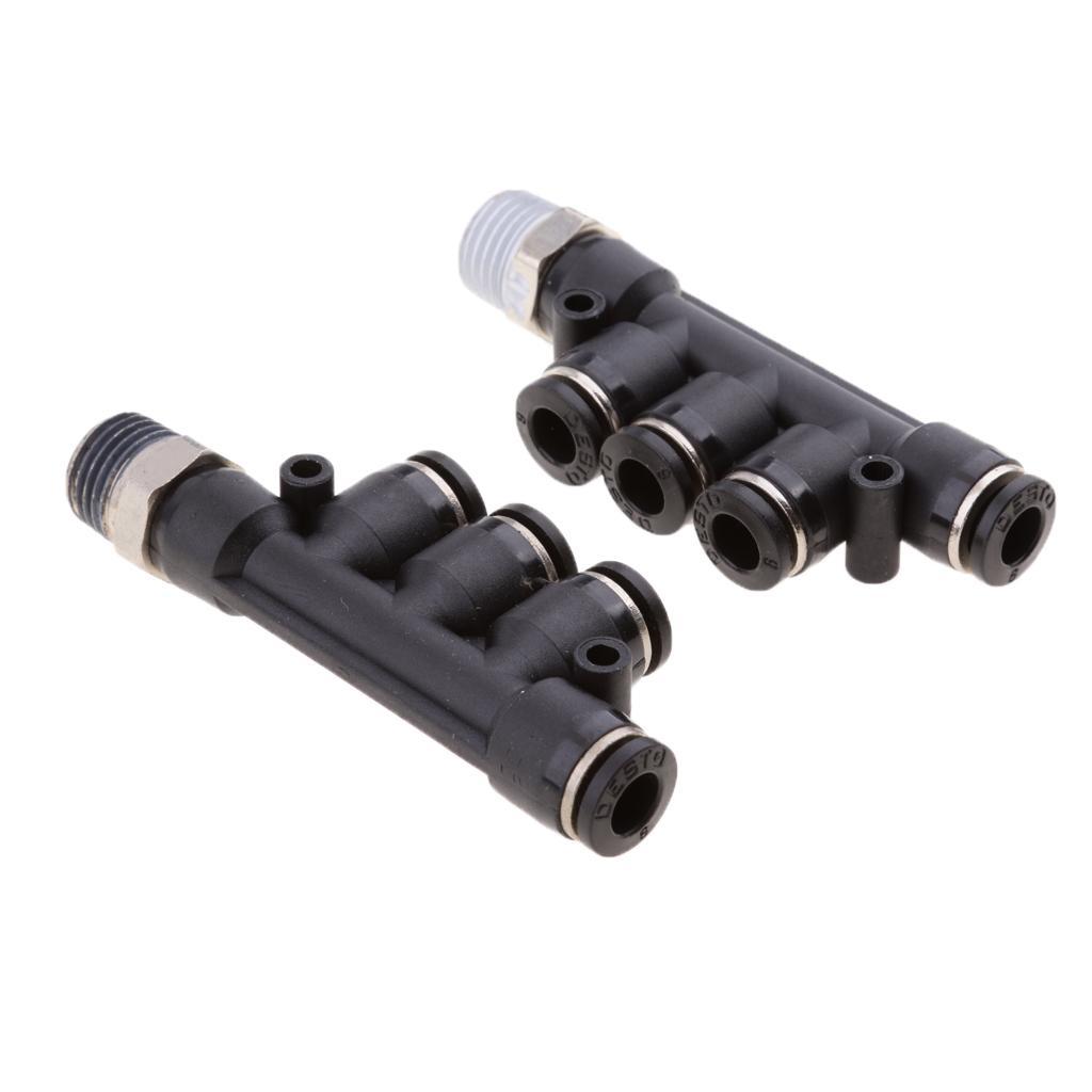 2 Pieces Universal Air Water Hose Tube 5 Way Push In Pneumatic Fittings 6mm 8mm 10mm