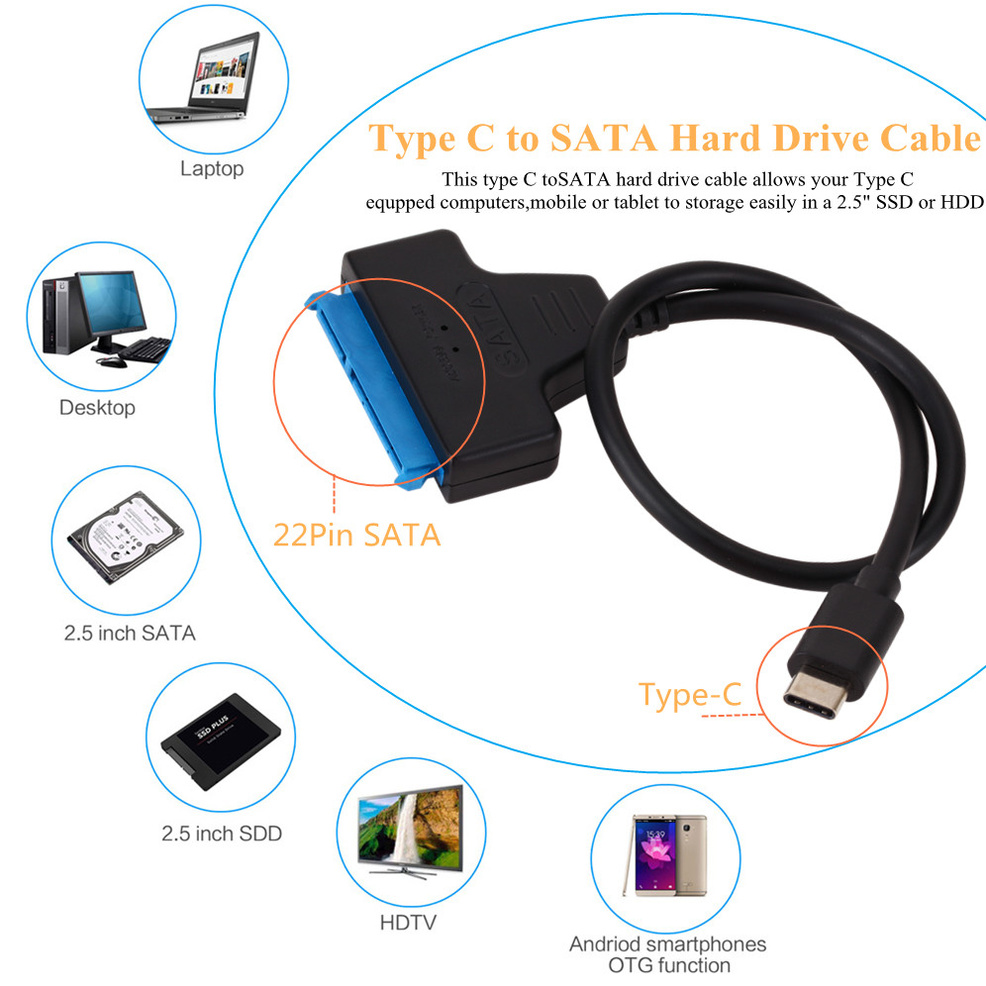 Cáp LccKaa Sata 3 To Type-C USB 3.1 Bộ chuyển đổi USB C sang SATA Lên đến 6 Gbps Hỗ trợ Ổ cứng SSD 2,5 inch Ổ cứng 22 chân Cáp SATA
