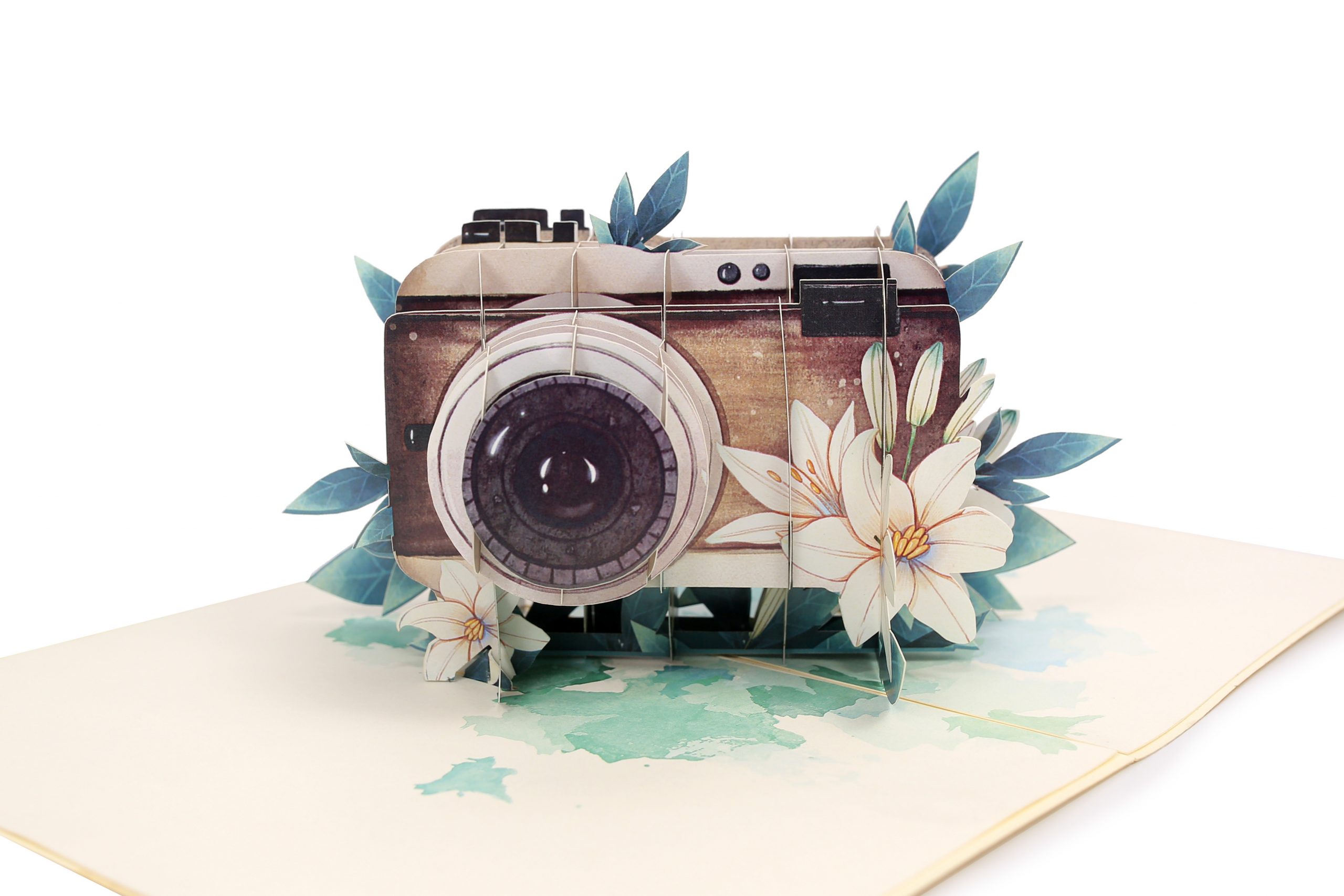 H07 -  Thiệp 3D Máy Ảnh Vintage &amp; Hoa Lily – Pop Up Card Viethands Giftshop