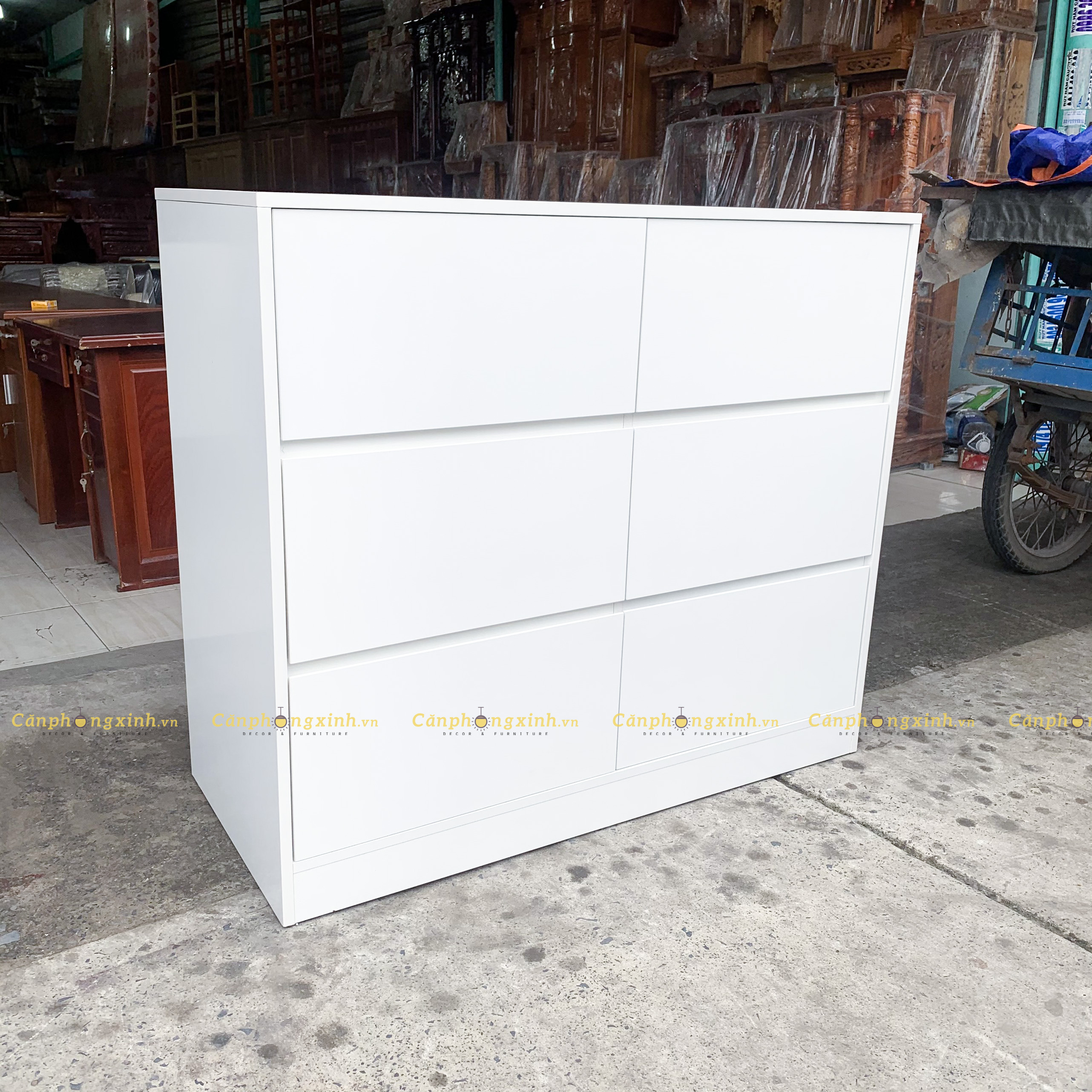 Tủ TRẮNG đựng quần áo, có 6 ngăn kéo, gỗ MDF CPX-T25