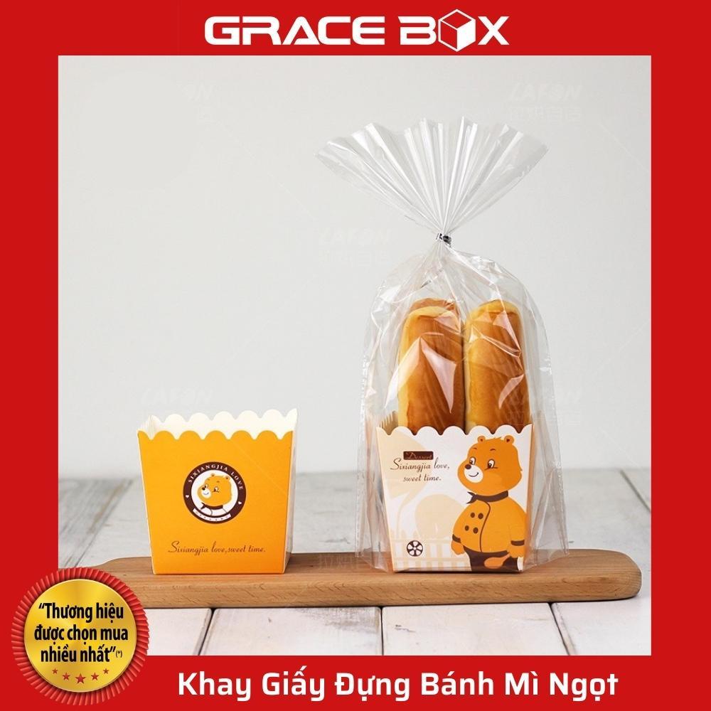 Xấp 10 Khay Giấy Đựng Bánh Mì Ngọt Đầu Bếp Gấu Xinh Xắn