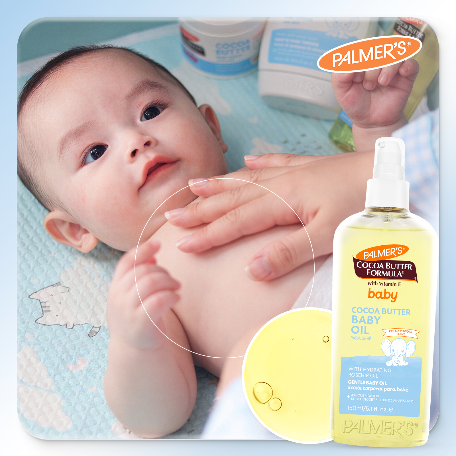 [Mới] Combo Nuôi Dưỡng &amp; Phục Hồi Chuyên Sâu Cho Bé Palmer's Cocoa Butter (Dầu Dưỡng 150ml + Sáp Dưỡng 100g)