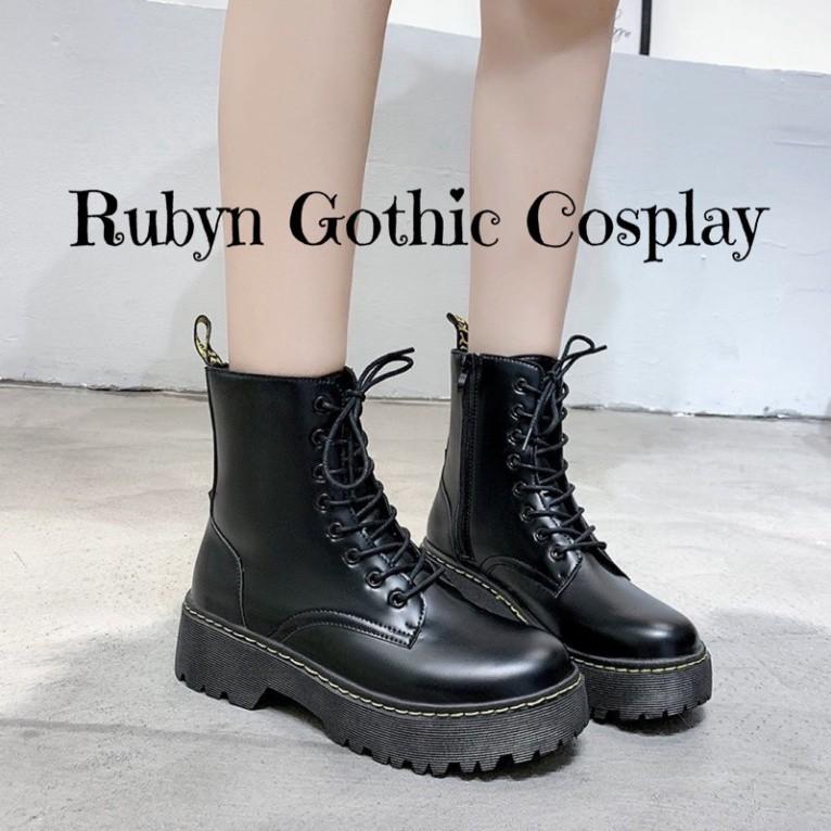 Giày Boots Chiến Binh Cổ Cao Dr dây kéo viền vang đế cao 5cm ( Size 35 - 40 )