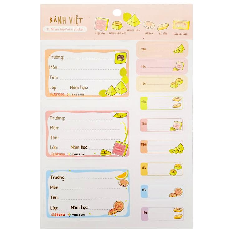 Nhãn Vở Bánh Việt 3 Ô Kèm Sticker - The Sun (15 Nhãn)