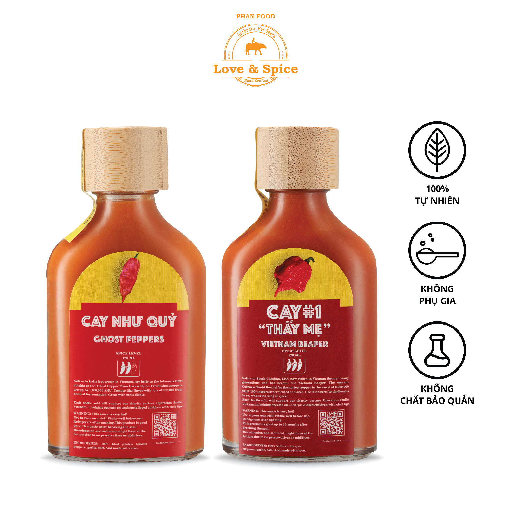 Combo 2 chai tương ớt siêu cay Love &amp; Spice - CAY NHƯ QUỶ x CAY THẤY MẸ chai 120ml x 2