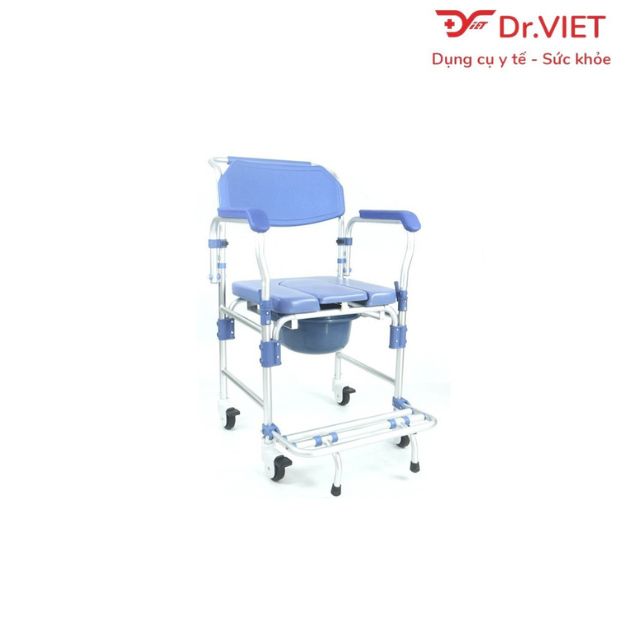 Ghế bô có bánh xe khung nhôm vệ sinh Lucass GX-200 - Ghế bô Khung Nhôm Cao Cấp, Có Đệm, Bánh Xe