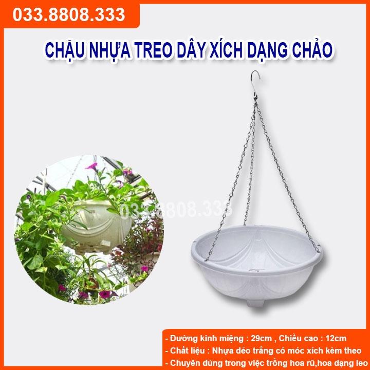 10 Chậu Chảo Nhựa Trắng ( Tặng Kèm Móc Xích) 29x12 - Chậu Trồng Hoa Đẹp