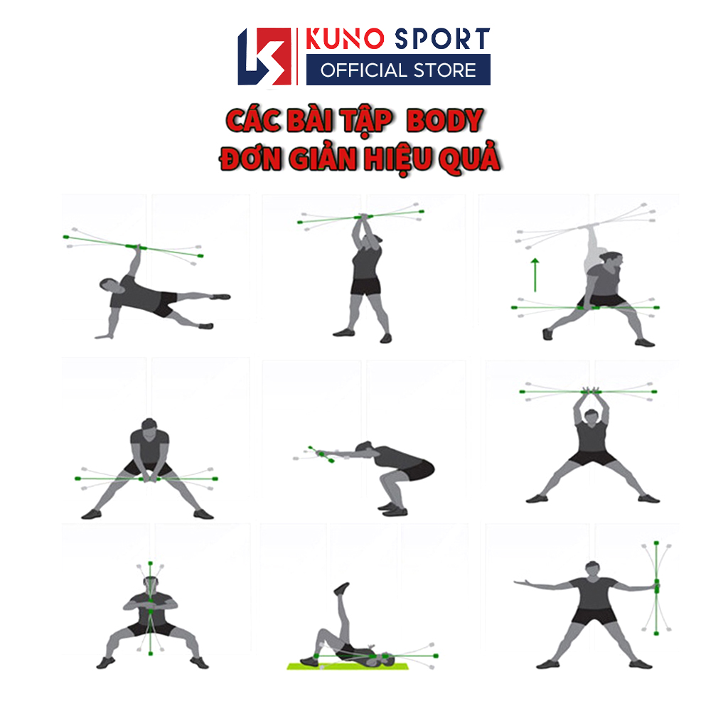 Thanh rung đàn hồi tập gym, tác động toàn thân, gậy tập gym KUNOSPORT đa năng tại nhà