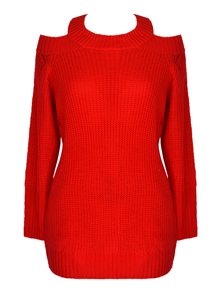Women Sweater Solid Color Off-the-Shoulder Long Sleeve Open Back Ribbed Loose Casual Streetwear