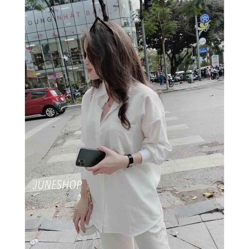 ️ Set Áo Sơ Mi đũi Oversize + Quần ống suông xinh xắn
