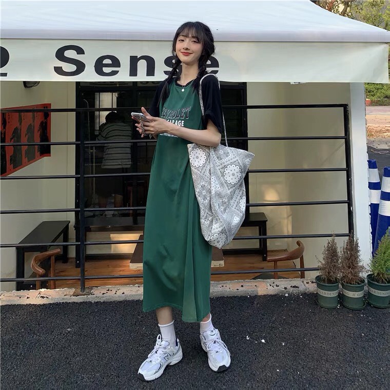 Váy Suông Ulzzang Cộc tay Vẻ năng động