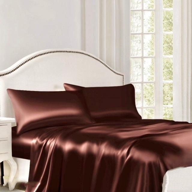 Bộ 4 Món Ga Gối Phi Lụa Mát Mịn - Nâu Socola