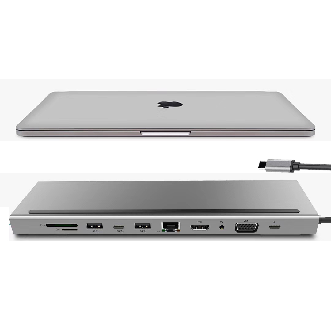 Hub USB Type-C đa chức năng HDMI/ VGA/ RJ45/ PD/ USB/ TF/ SD cho Macbook M1, Surface, Dell XPS