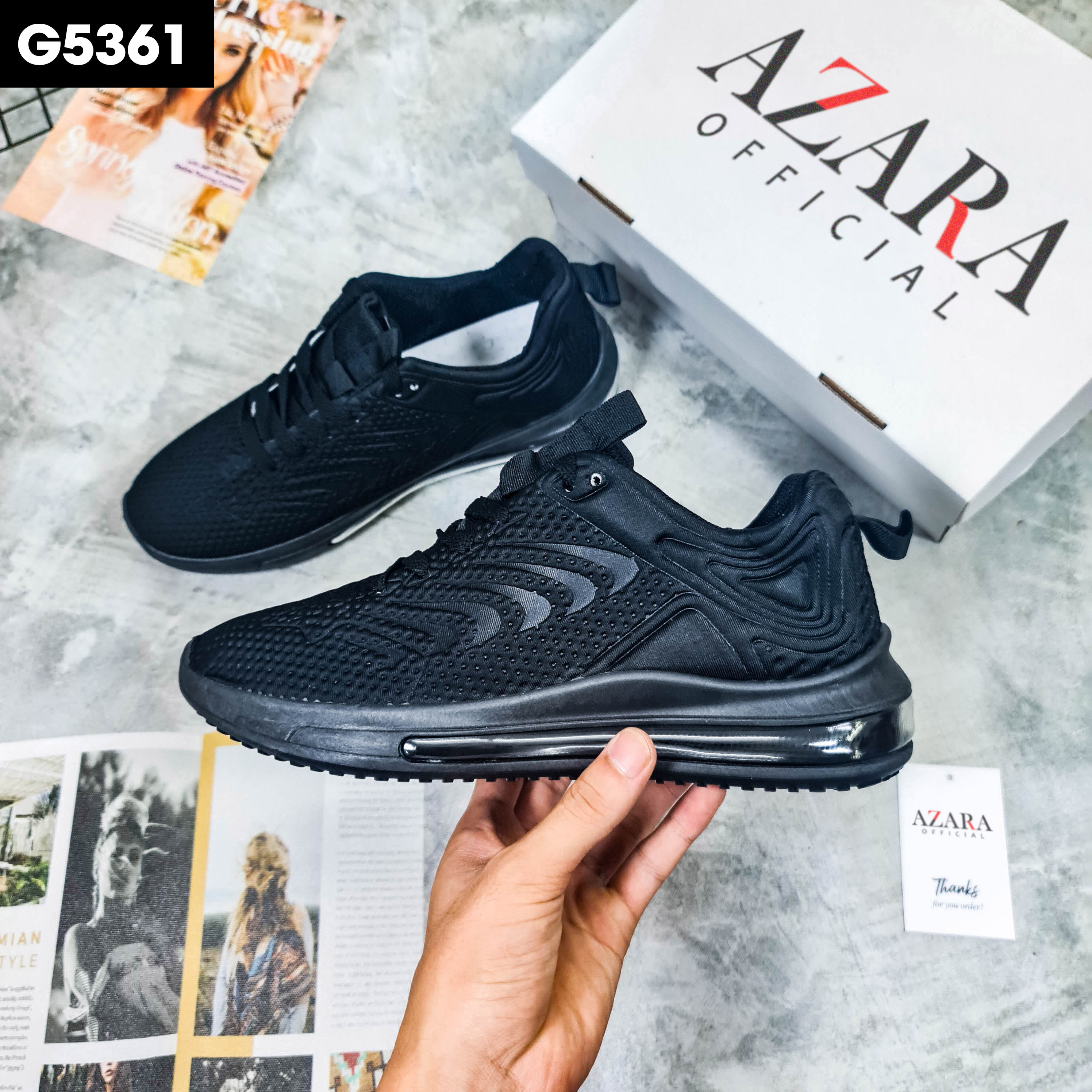 Giày Thể Thao Nam AZARA- Giày Sneaker Màu Đen, Giày Thoáng Khí Cao Cấp, Đế Xốp Nhẹ, Phù Hợp Mọi Lứa Tuổi - G5361