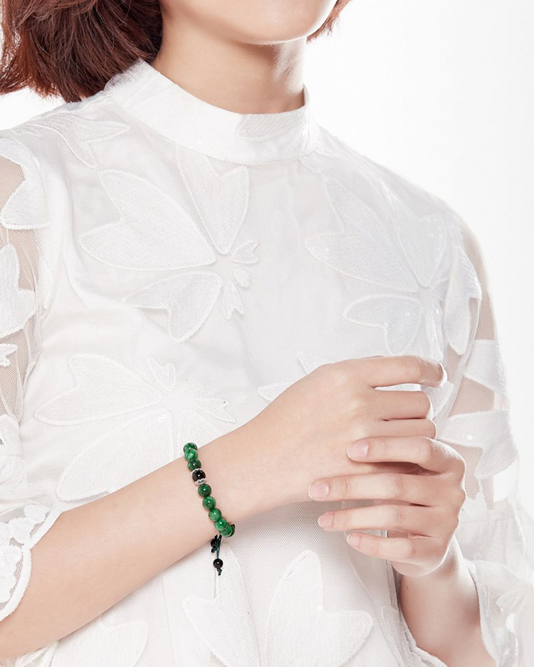 Vòng Đá Cẩm Thạch Sơn Thuỷ Phối Mã Não Đen Ngọc Quý Gemstones VT30