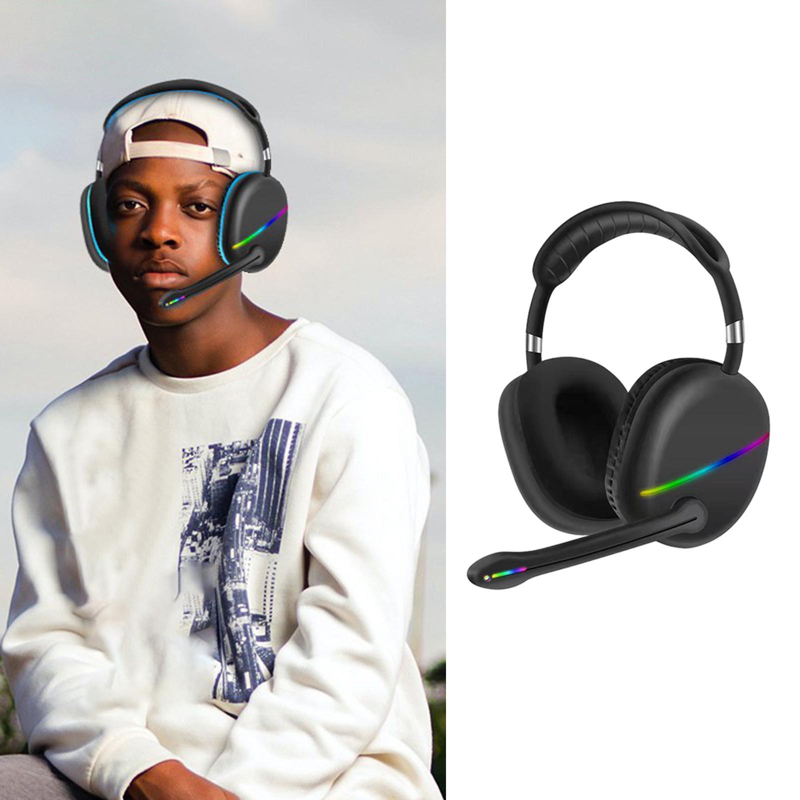 Bluetooth Wireless Headphones Low Latency RGB Light Noise Reduction Black