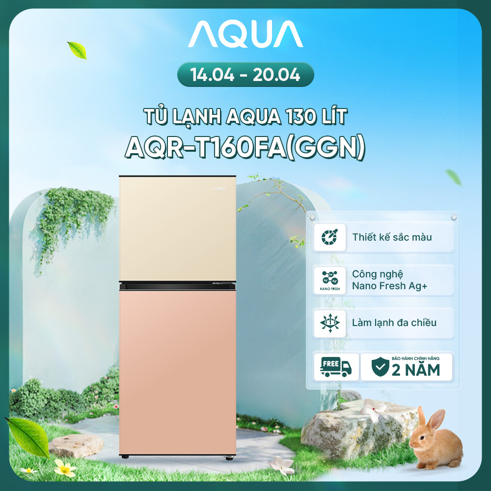 [SẢN PHẨM MỚI 2025] Tủ lạnh AQUA 130 lít ngăn đá trên AQR-T160FA(GGN) - Màu Be hồng - Freeship toàn quốc - Bảo hành 2 năm - Hàng chính hãng