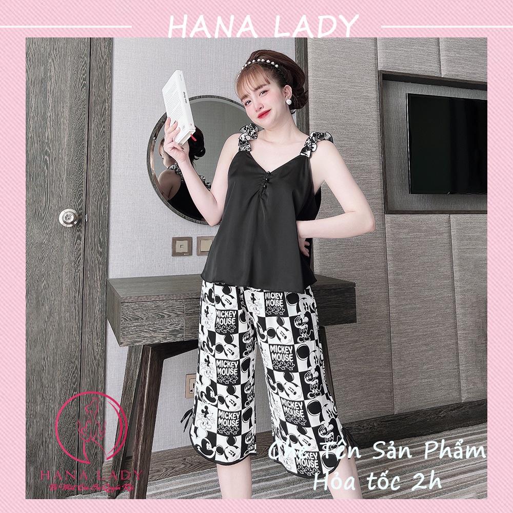 Bộ ngủ hai dây nữ - Pijama lụa mặc nhà họa tiết đáng yêu VN479