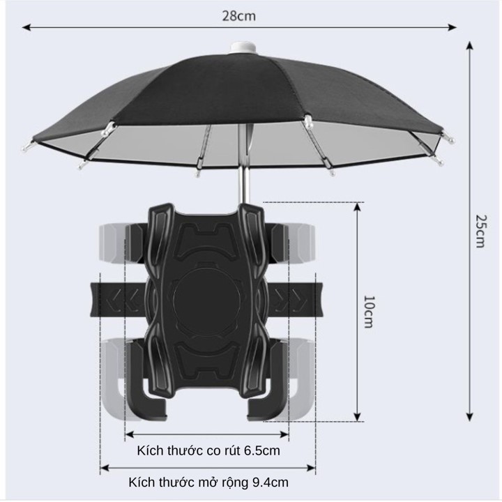 Giá đỡ kẹp điện thoại trên xe máy HT-507 có dù che mưa nắng, Kẹp điện thoại xe máy có dù che mưa