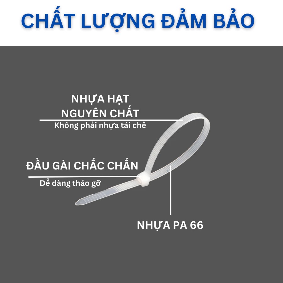 Bịch 100 sợi Dây rút nhựa nylon màu trắng loại tốt size dài 25cm rộng 3.3mm dẻo dai bền chắc dùng rút cột vật dụng - miếng lót chuột