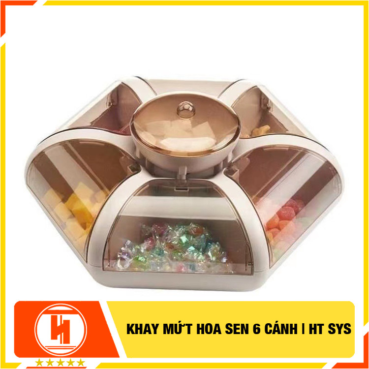 Khay mứt tết HT SYS -Thiết kế dạng hoa sen 6 cánh - Dạng nhấn nút - Chất liệu nhựa ABS và PP cao cấp (Giao màu ngẫu nhiên)