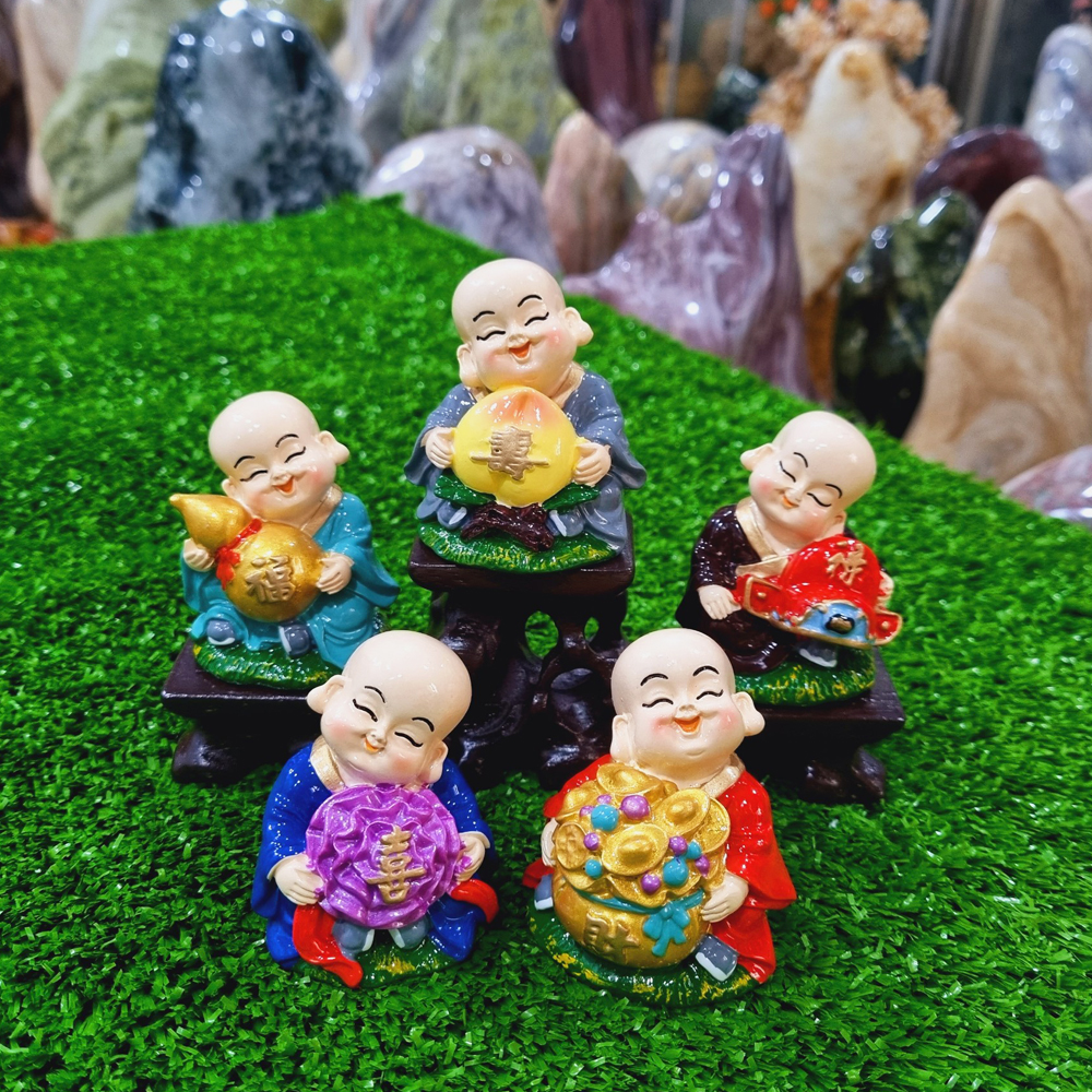 Bộ 05 chú tiểu Ngũ Phúc 7cm kèm đế tam cấp vuông nhỏ
