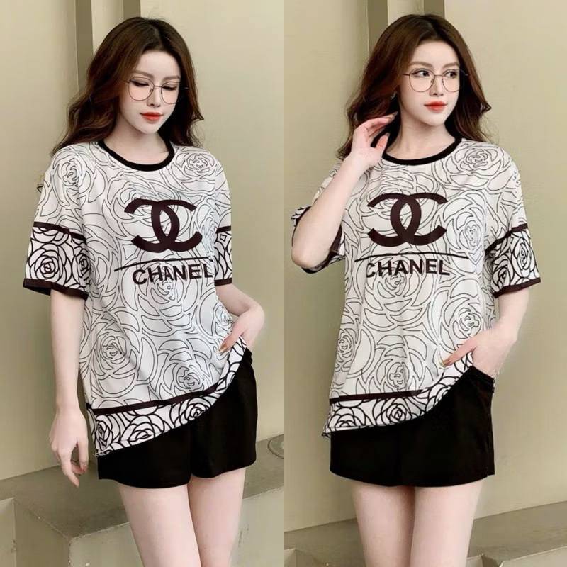 Bộ Đồ Thun Cotton Tay Ngắn Quần Đùi Hoạ Tiết Sanh Chảnh