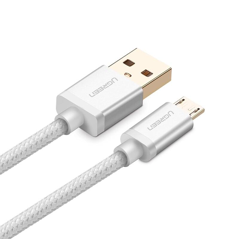 Ugreen UG30655US134TK 1M màu Trắng Cáp sạc truyền dữ liệu USB 2.0 sang MICRO USB đầu mạ vàng - HÀNG CHÍNH HÃNG