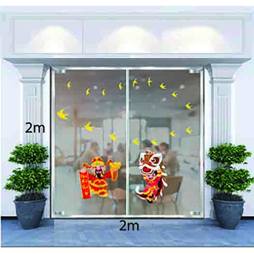 Decal Dán Tường Trang Trí Tết Thần Tài Và Lân Sư Đón Xuân