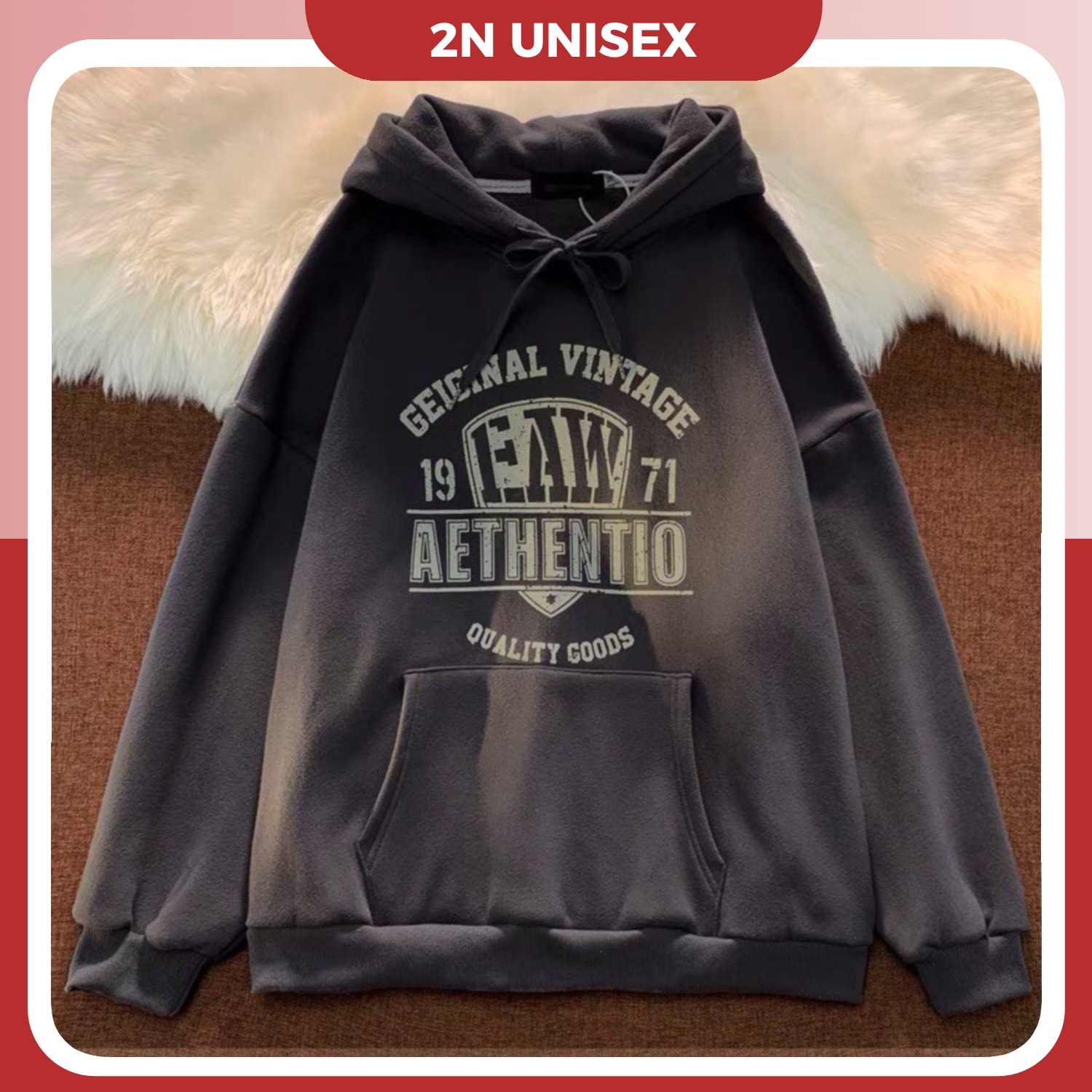 Áo khoác nỉ bông cotton dày mịn - hoodie form rộng unisex 1971 - 2N Unisex