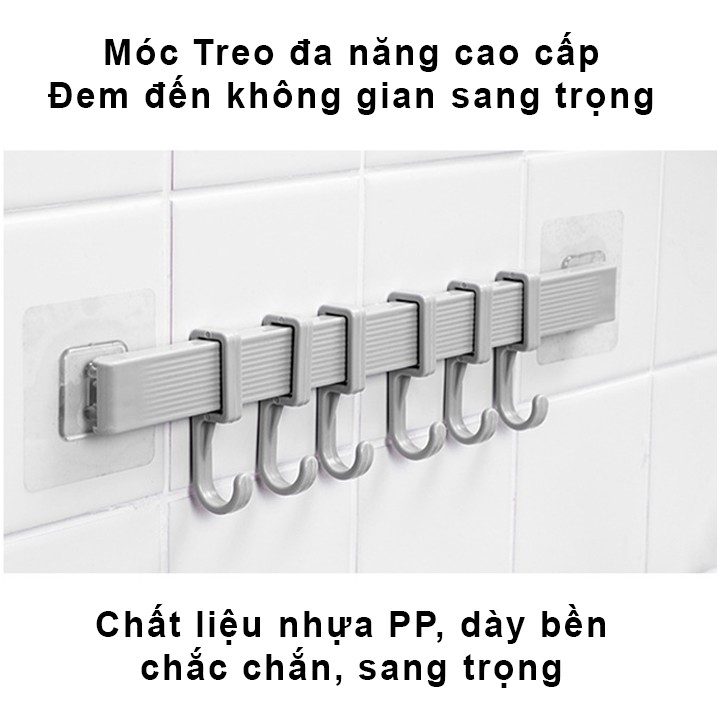 Combo 3 Thanh Treo Đồ Dán Tường, Tủ Quần Áo, Nhà Bếp, Có 6 Móc Chịu Lực (giao màu ngẫu nhiên) - Chính Hãng