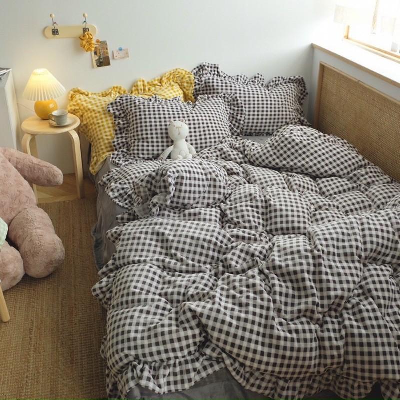 Set Nỉ Nhung Hàng Nhập Khẩu Cao Cấp 4 Món Kẻ Đen Viền