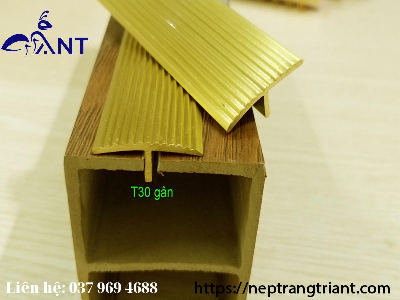 Nẹp đồng t30 gân, nẹp đồng chữ t, nẹp chống trơn, thanh dài 4m, giá tính theo mét, trang trí nhà cửa