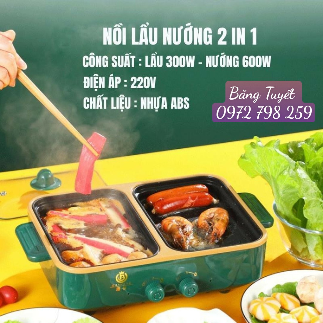 Nồi Lẩu Nướng Mini 2in1, Nồi Lẩu Nướng 2 Ngăn Hàn Quốc Sang Trọng