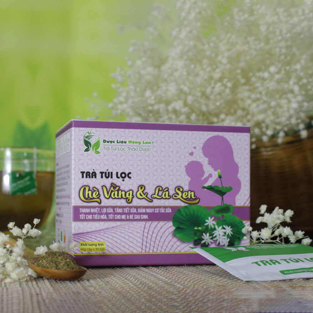 Trà Vằng & Lá Sen túi lọc hộp 60g Cty Dược Liệu Hồng Lan - Thanh nhiệt, lợi sữa, tăng tiết sữa, giảm nguy cơ tắc sữa, Tốt cho tiêu hóa, tốt cho mẹ & bé sau sinh,...