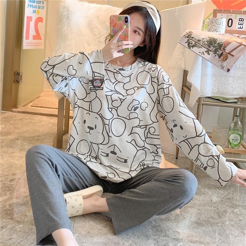 Đồ Mặc Nhà Cổ Tròn, Bộ Ngủ Nữ Cotton Thun Áo Dài Quần Dài Nhiều Họa Tiết Dễ Thương DDTT05