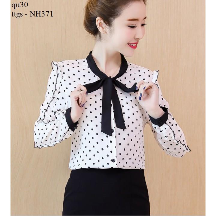 NH371 ÁO KIỂU CHẤM BI THẮT NƠ