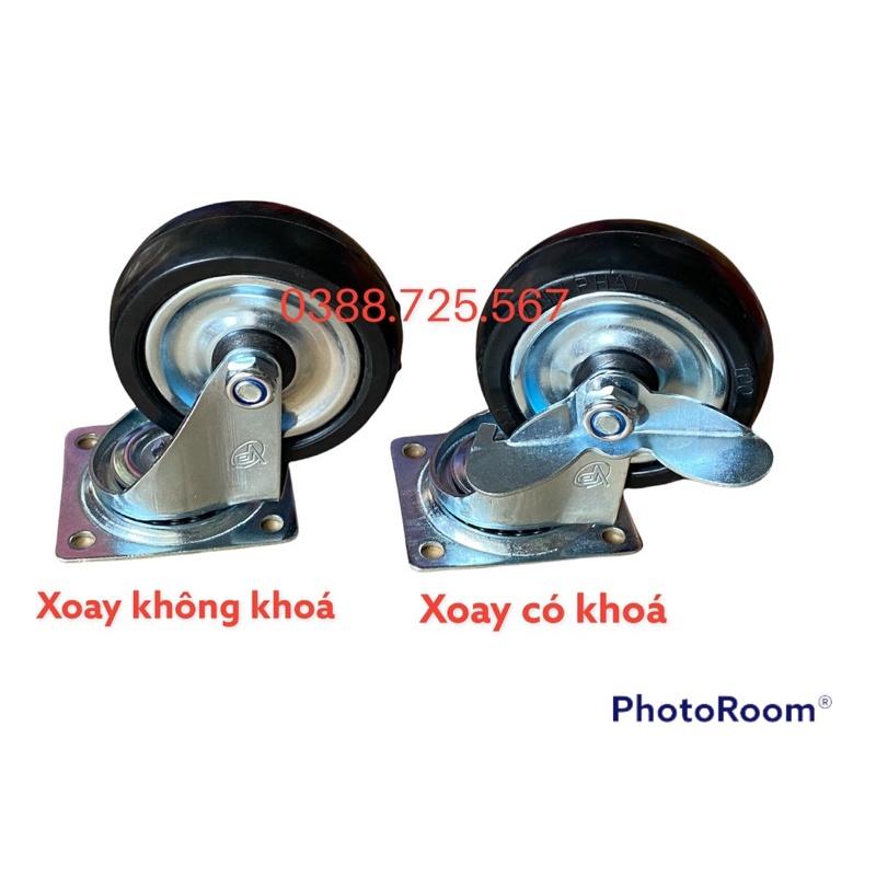 Bộ 4 bánh xe đen đường kính 8cm xoay 360 không khoá hoặc có khoá Vĩnh Phát