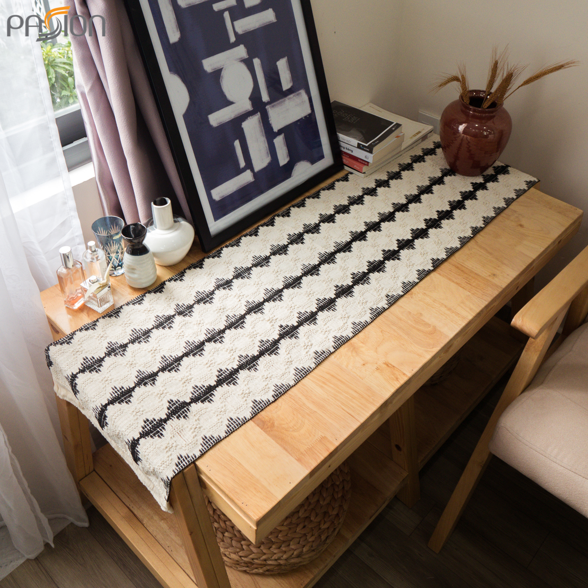 Khăn Trải Bàn Table Runner Tua Rua Đan Len Ma Rốc