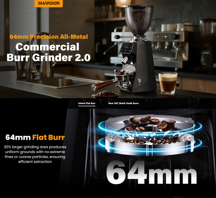 Máy xay hạt cà phê Espresso chuyên nghiệp, lưỡi dao Flat Burr 64mm - Chuyên nghiệp dùng cho quán cà phê. Thương hiệu Anh Quốc cao cấp Shardor BD-CG305. Hàng chính hãng