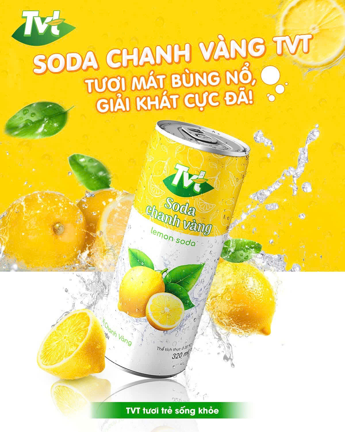 [Thùng 24 lon 320ml] Soda Chanh VàngTVT - Nước cốt chanh vàng tự nhiên cùng soda nhẹ nhàng